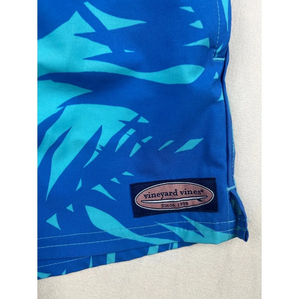 Vineyard Vines Boys Blue Palm Leaf Print Swim Trunks Board Shorts Size 6
